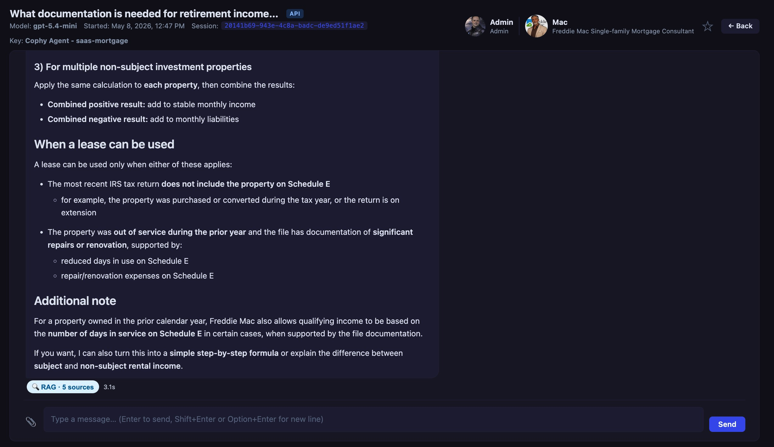 Semantic search conversation with policy sources
